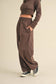 French Terry Crop Jacket and Flowy Jogger Pants Set: Chocolate