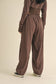 French Terry Crop Jacket and Flowy Jogger Pants Set: Chocolate