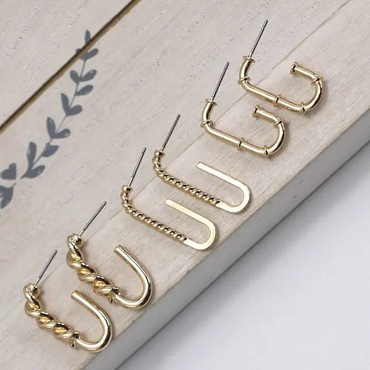 Rope Twist Trio Earrings - Gold