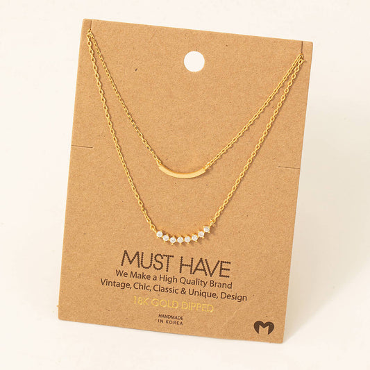 Layered Curved Bar Necklace: Gold