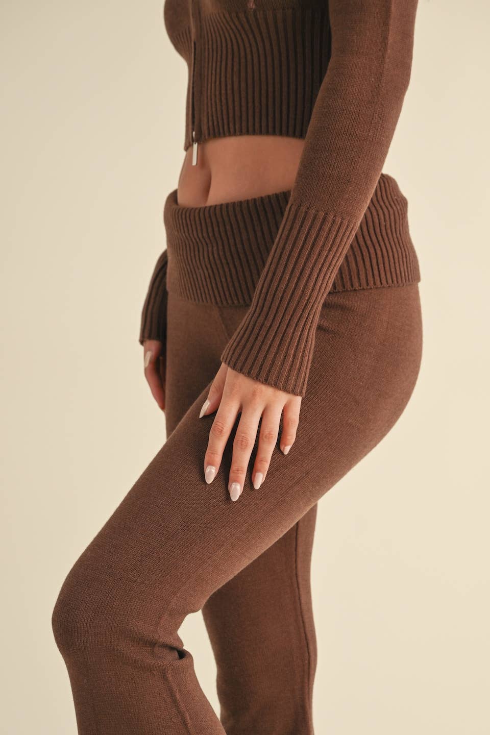 Foldover Flare Knit Sweater Pants: Chocolate