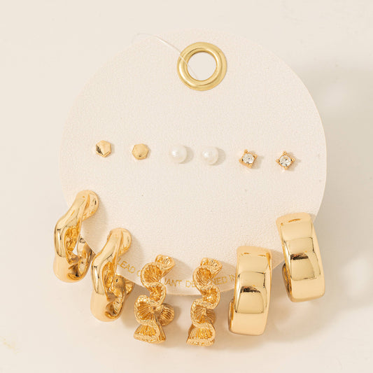 Mixed Hoop And Stud Earrings Set: Gold