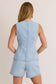 Button Front Sleeveless Denim Top: Light Denim