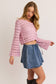 V-Neck Openwork Sweater Top: Baby Pink