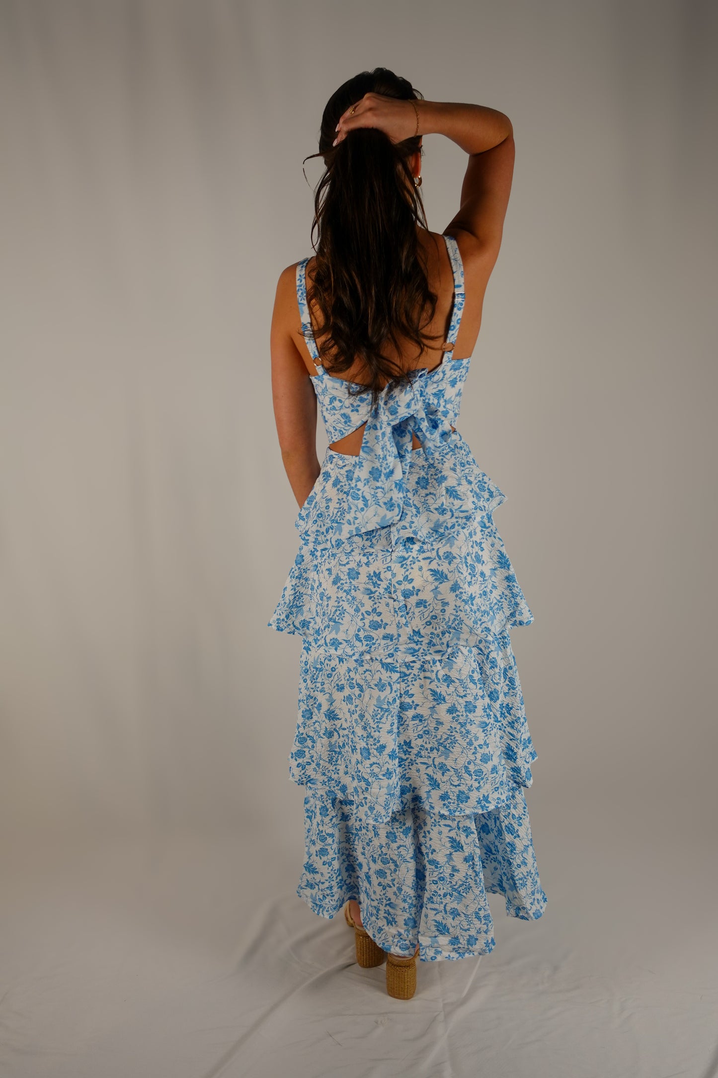 Floral Dress - White & Blue