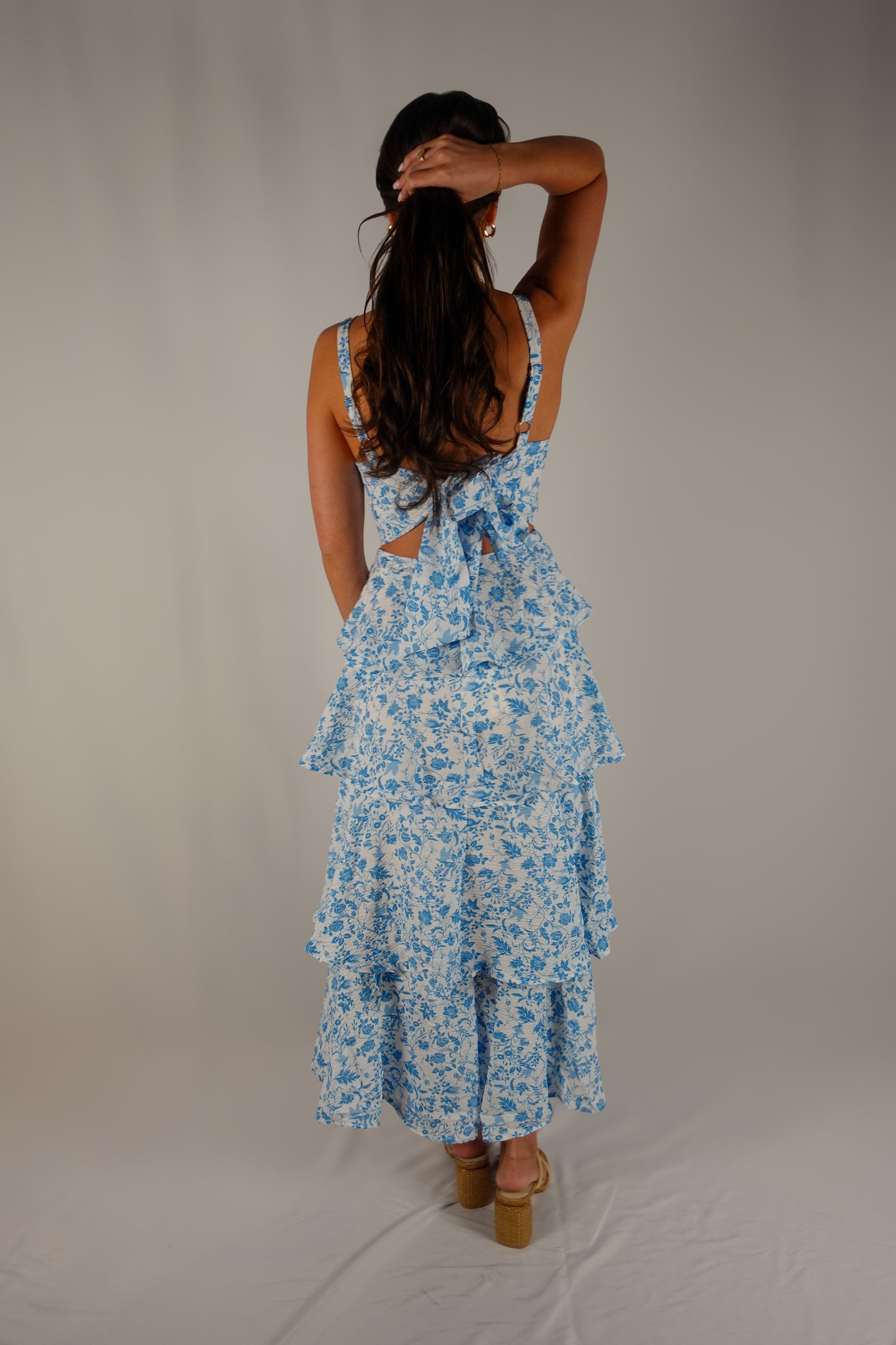 Floral Dress - White & Blue