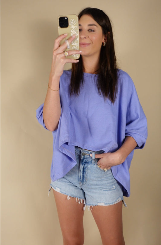 French Terry Semi Crop Top - Periwinkle