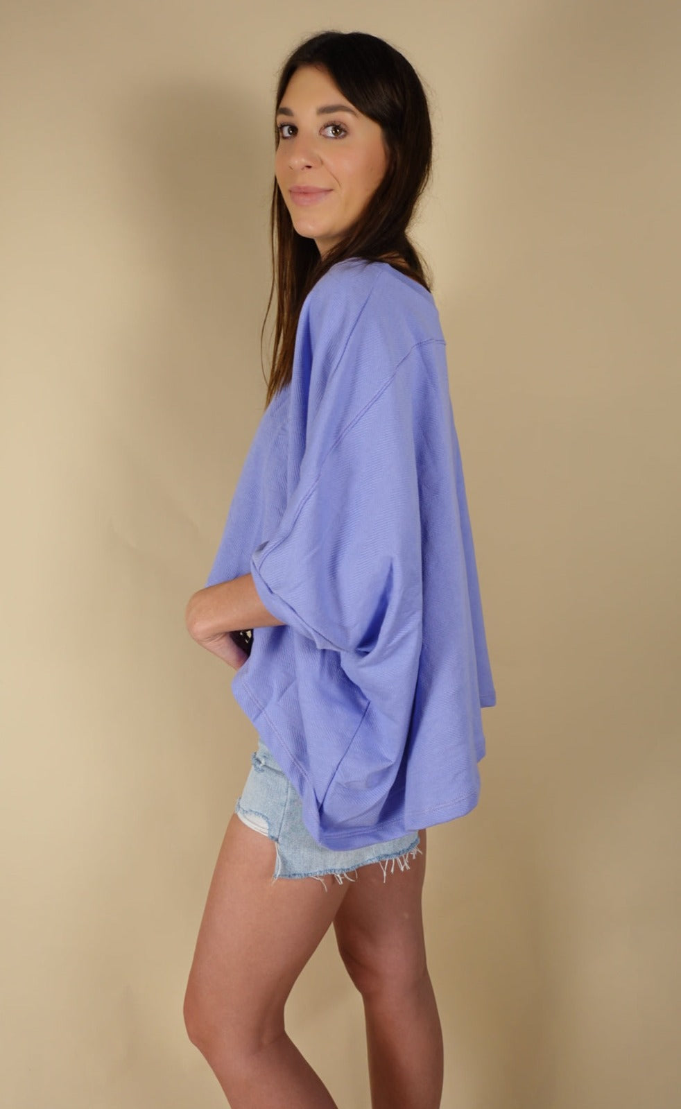 French Terry Semi Crop Top - Periwinkle