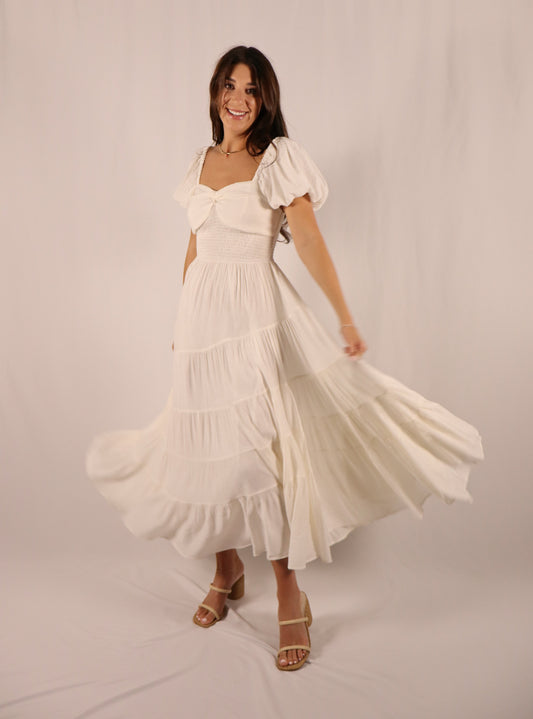 Angled Tiered Maxi Dress - White