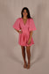 Pleated Puff Sleeve Mini Dress - Pink