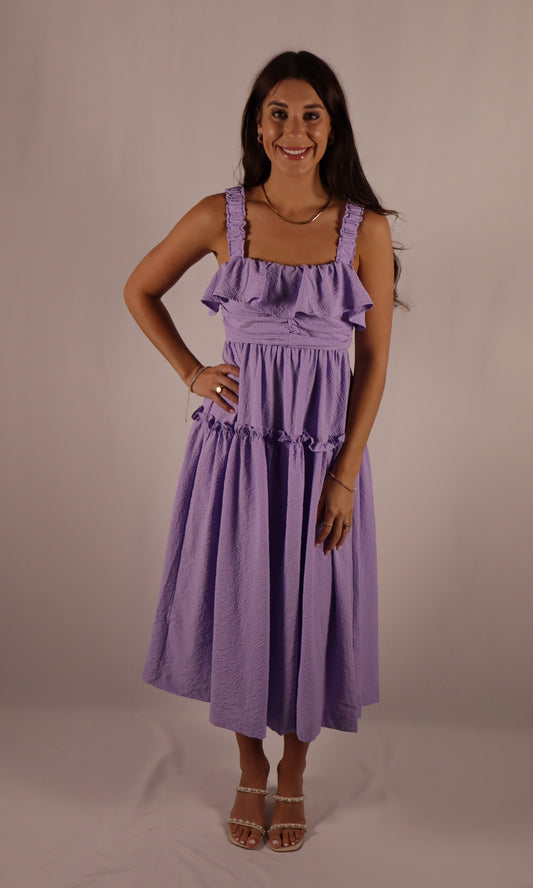 Textured Tiered Midi Dress - Lavender