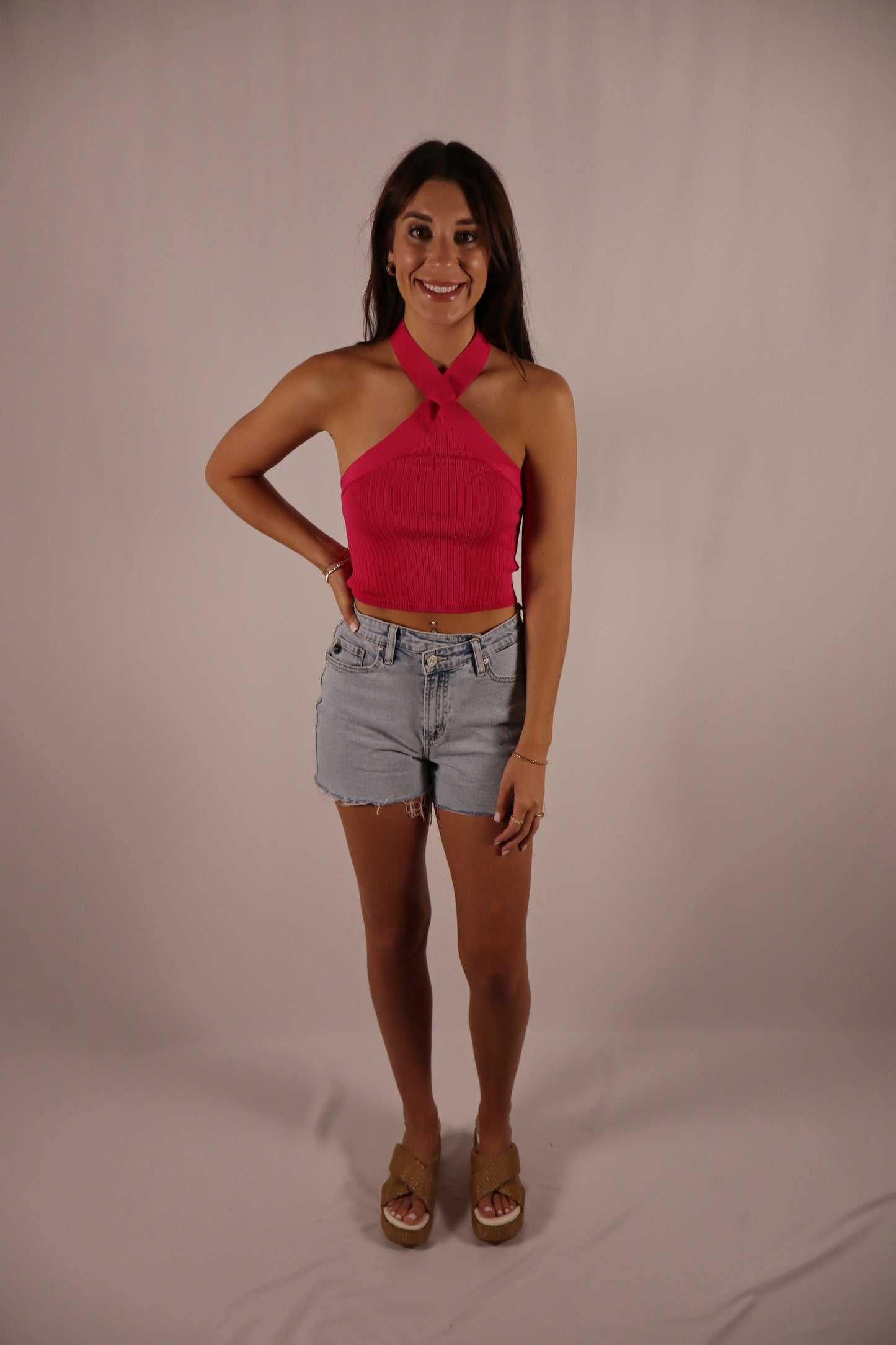 Knit Halter Top - Fuchsia or White