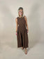 Open Back Smocked Midi Dress - Brown