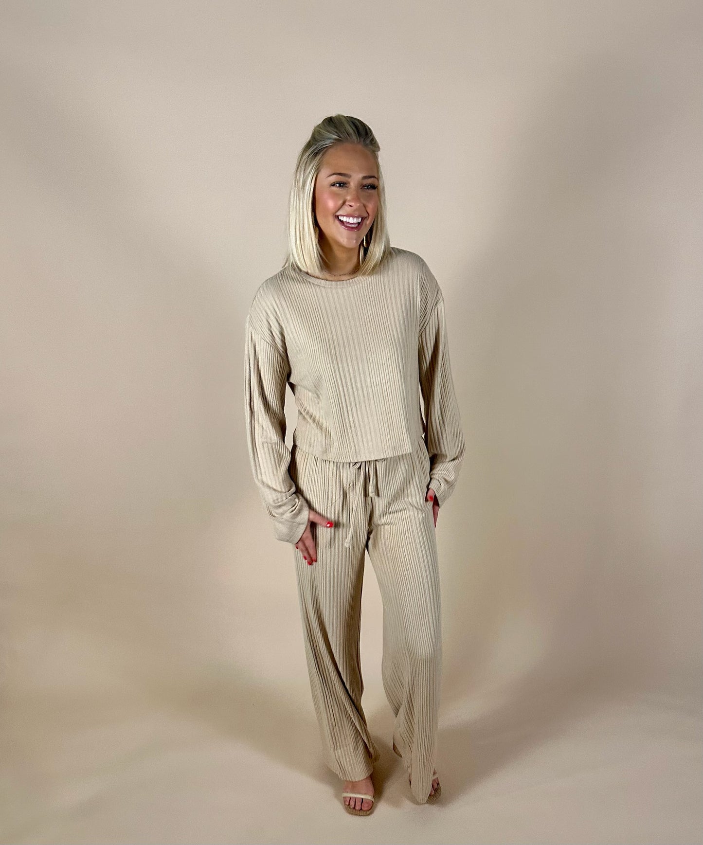 Ribbed Two - Piece Set - Taupe - RESTOCK!