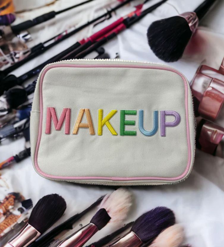 Canvas Embroidered Makeup Bag - XL