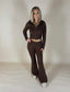 Foldover Flare Knit Sweater Pants: Chocolate