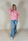 Hearts Thread Embroidered Sweater - Candy Pink