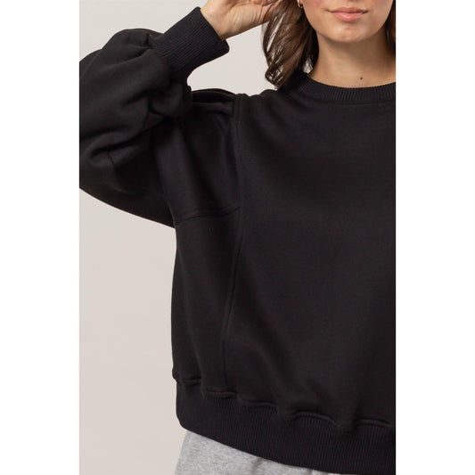 Crew Neck French Terry Pullover: Black