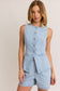 Button Front Sleeveless Denim Top: Light Denim
