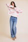 Round Neck Long Sleeve Heart Sweater: Cream & Pink
