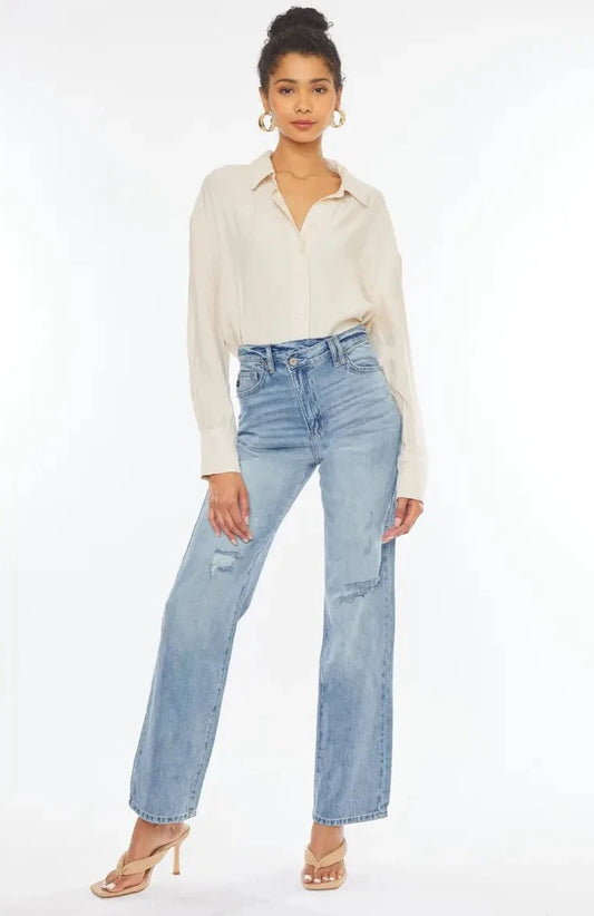 High Rise 90's Criss Cross Straight Leg Jeans