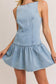 Boat Neck Sleeveless Low Waist Denim Dress: Light Denim