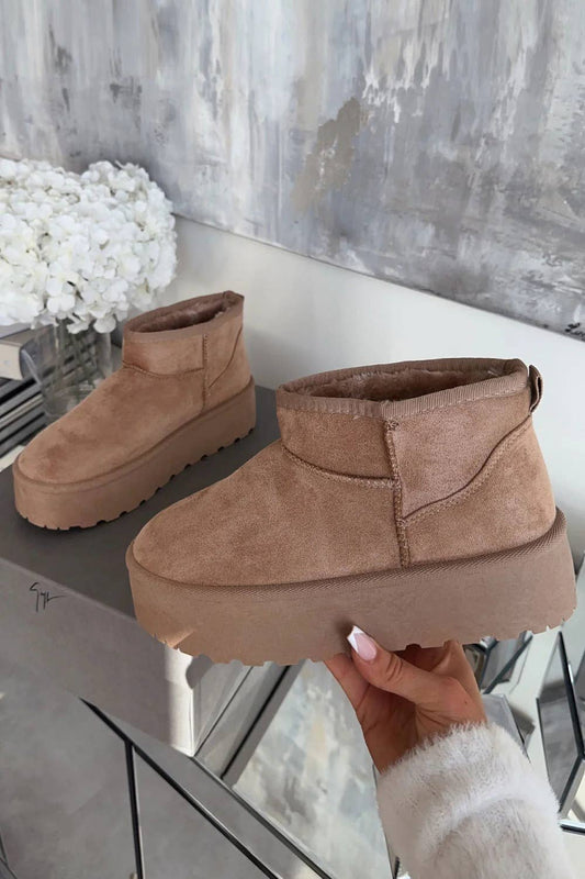 Ultra Mini Platform Ankle Boots: Camel