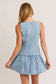Boat Neck Sleeveless Low Waist Denim Dress: Light Denim