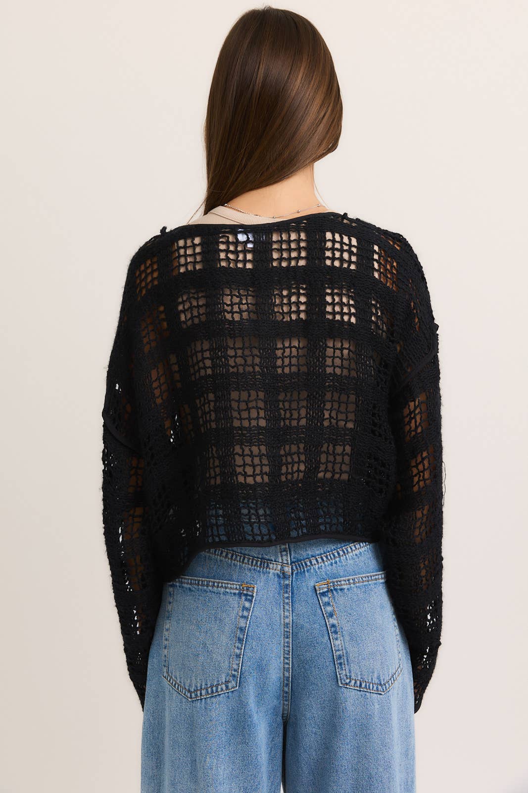 Boat Neck Crochet Top: Black