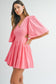 Pleated Puff Sleeve Mini Dress - Pink