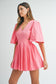 Pleated Puff Sleeve Mini Dress - Pink