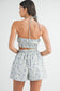 Floral Halter Neck Romper - Blue