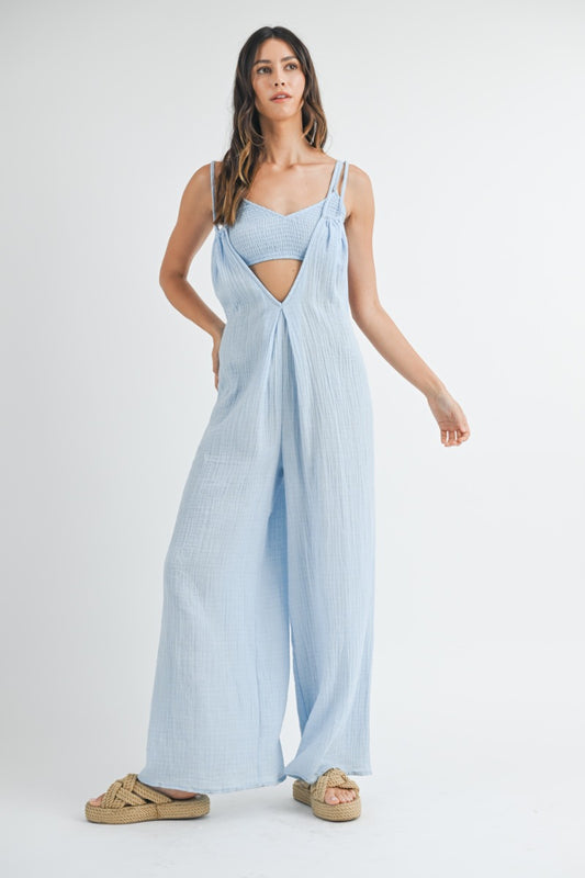 Bralette & Cami Jumpsuit Set - Light Blue