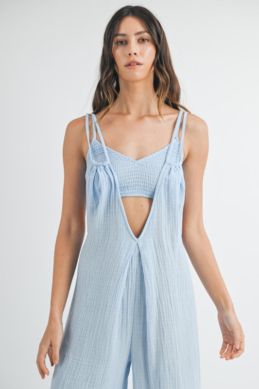 Bralette & Cami Jumpsuit Set - Light Blue